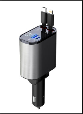 GadgetPik } Metal Car Charger 100W Super Fast Charging | USB And TYPE-C Adapter