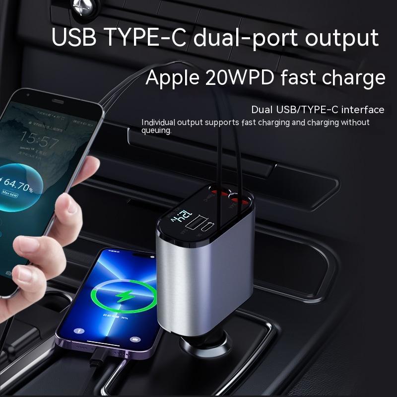 GadgetPik } Metal Car Charger 100W Super Fast Charging | USB And TYPE-C Adapter